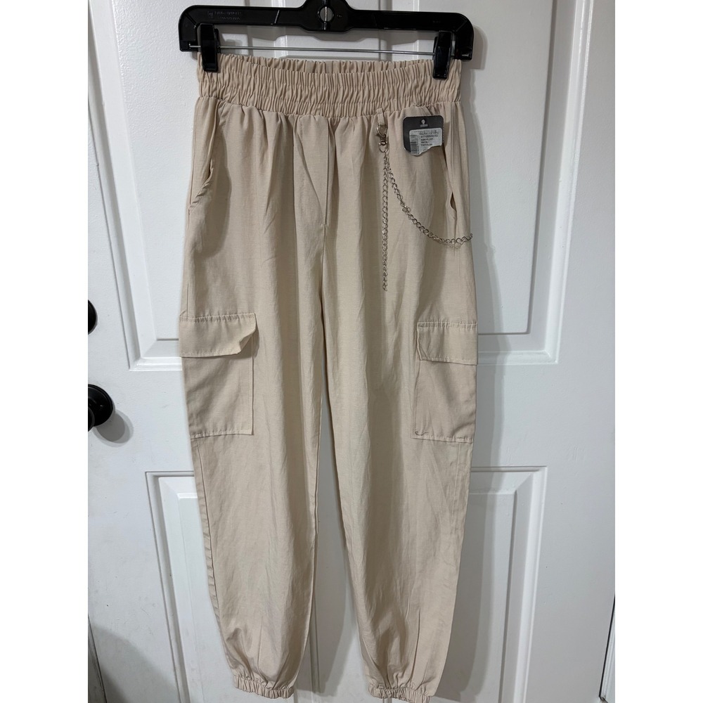 L C N by Angel | Cargo Jogger Pants with Chain | Small || Khaki|